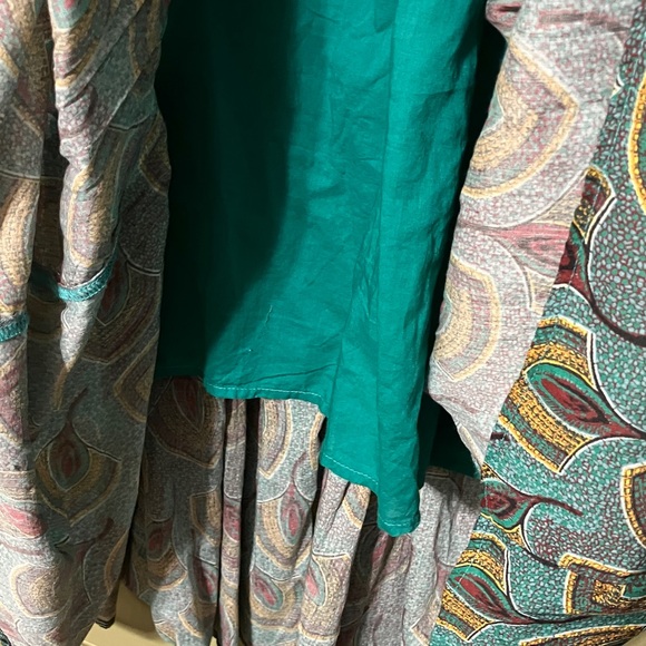 Sundance Feather Print Teal Dress, Tiered, with Pockets, lined XL - Picture 4 of 10